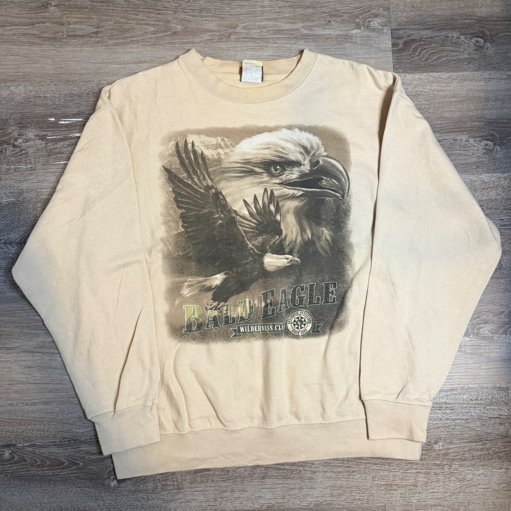 American Outdoors Bald Eagle Wilderness Club Graphic Sweatshirt Tan XL Mens